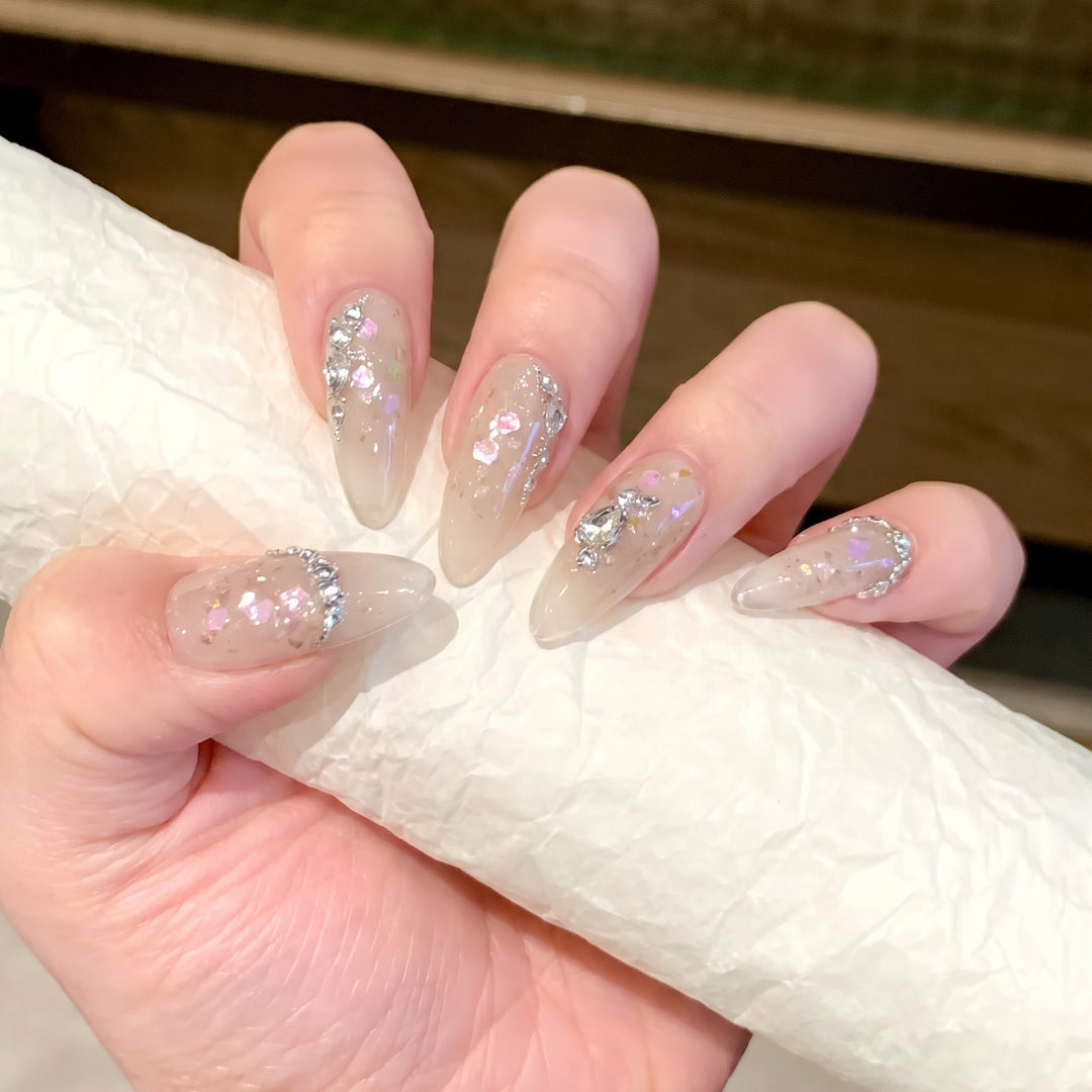 Glamorous Stiletto Press-On Nail Art Set with Floral and Glitter Details Bowlift