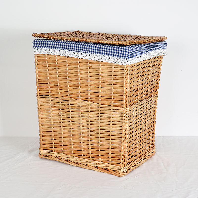Ladies laundry basket with decorative fabric trim and practical lid Bowlift
