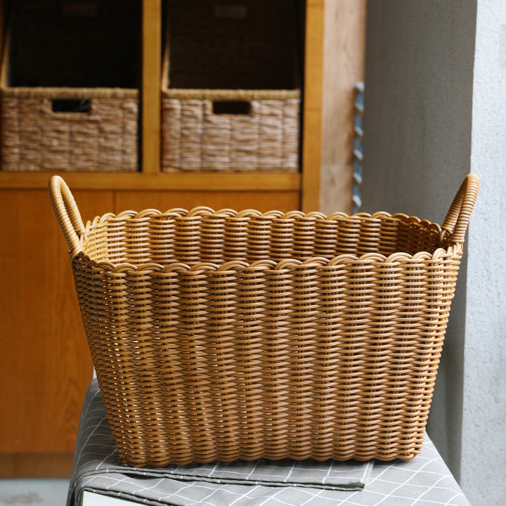 Handwoven Storage Basket with Handles Bowlift
