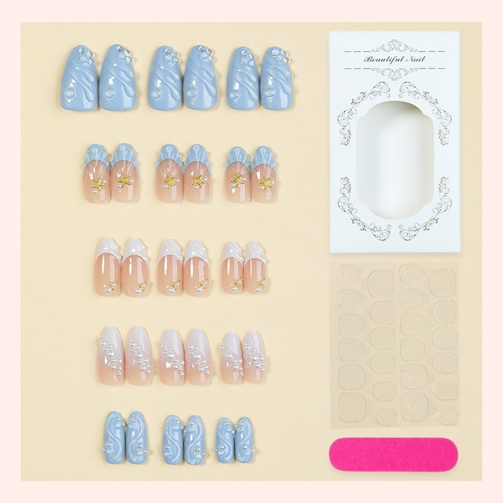 Artificial nail set with glittering accents and floral design Bowlift