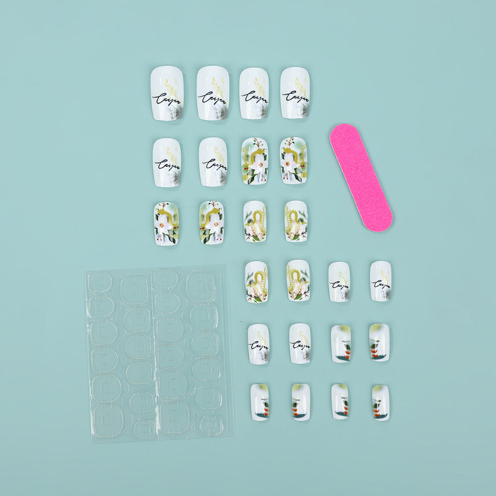 Artificial nails with floral and artistic design Bowlift