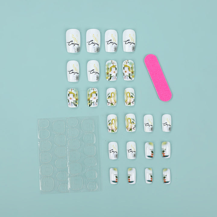 Artificial nails with floral and artistic design Bowlift