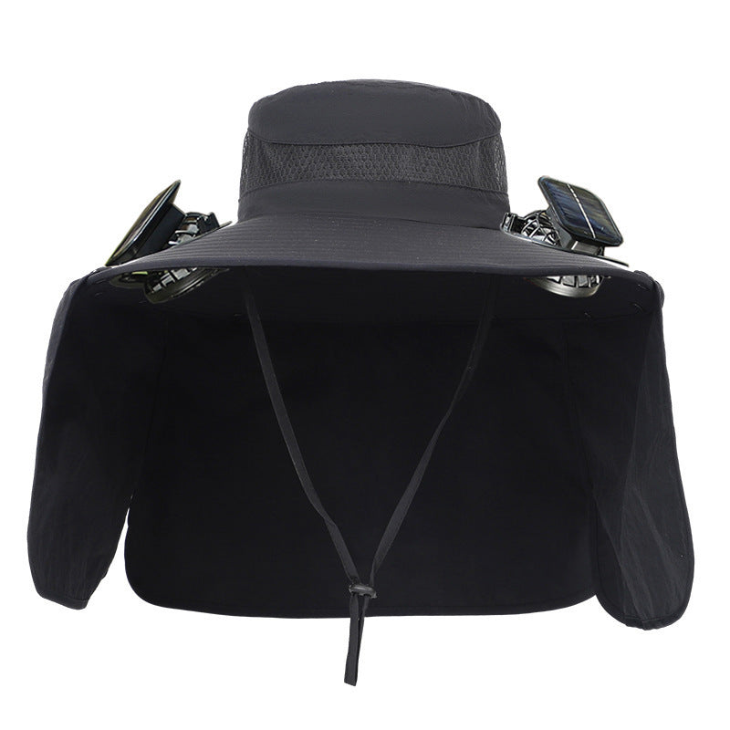 Sun hat with neck protection and integrated solar-powered dual fans Bowlift