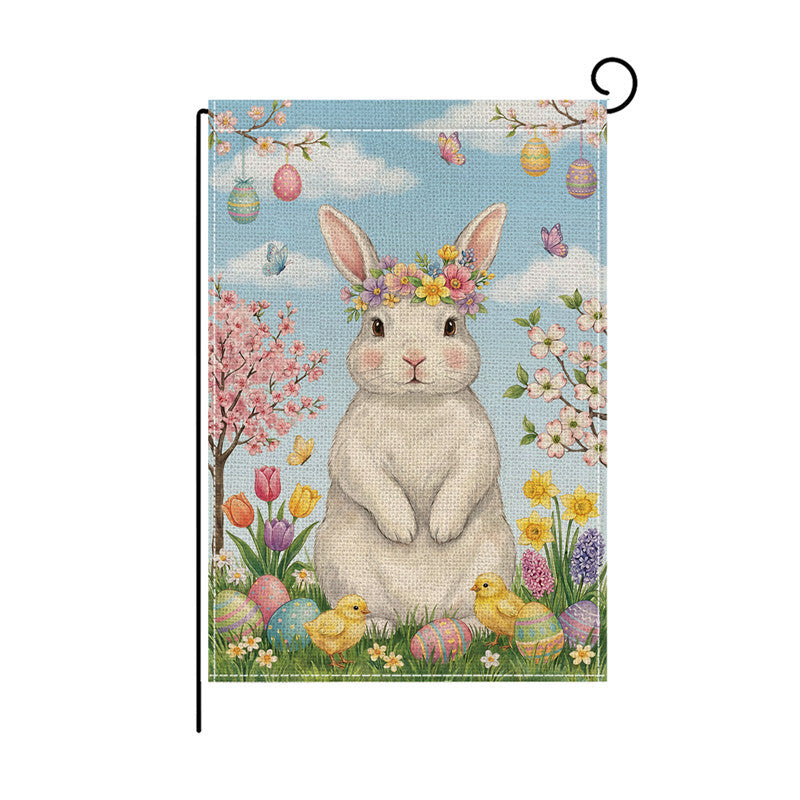 Decorative Outdoor Burlap-Texture Easter Garden Flag with Double-Sided Print and Pole Sleeve