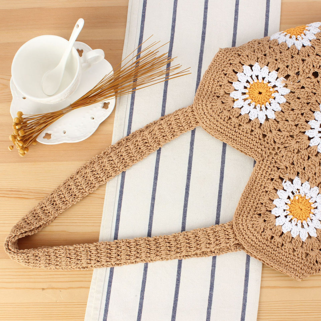 Crochet shoulder bag with floral designs Bowlift
