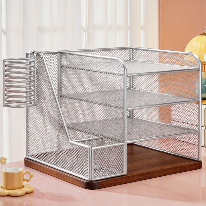 Mesh Desktop Multi-Compartment File and Stationery Organizer