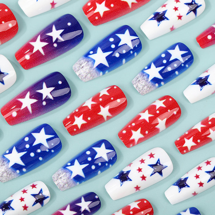 Artificial nails set with patriotic star designs Bowlift