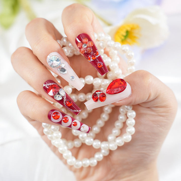 Glamorous Crystal-Enhanced Press-On Nail Set Bowlift