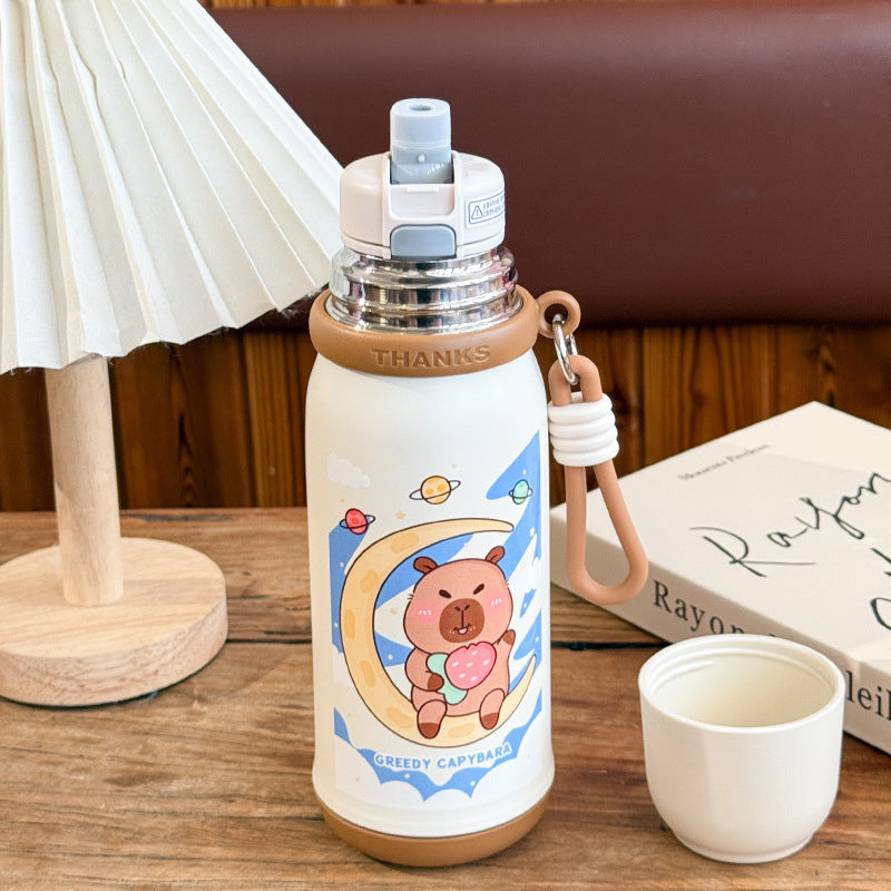 Women's insulated drinking bottle with animal design and practical carrying strap Bowlift