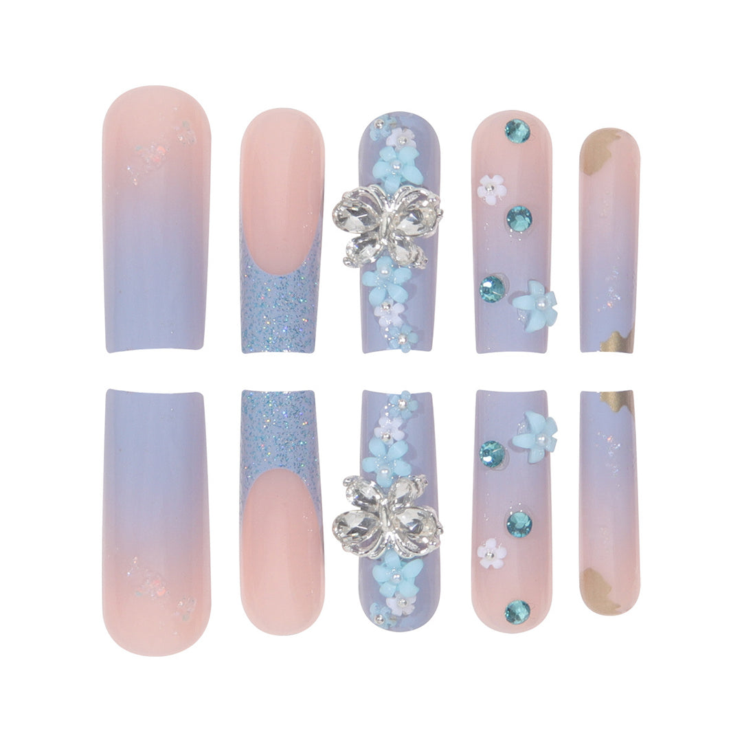 Decorative Floral and Gem-Accented Press-On Nails Bowlift
