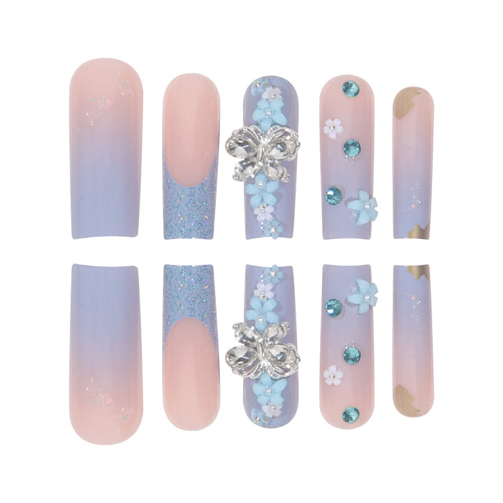 Decorative Floral and Gem-Accented Press-On Nails Bowlift