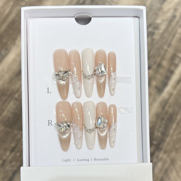Decorative Press-On Nail Art Set with Luxe Gemstone Accents Bowlift
