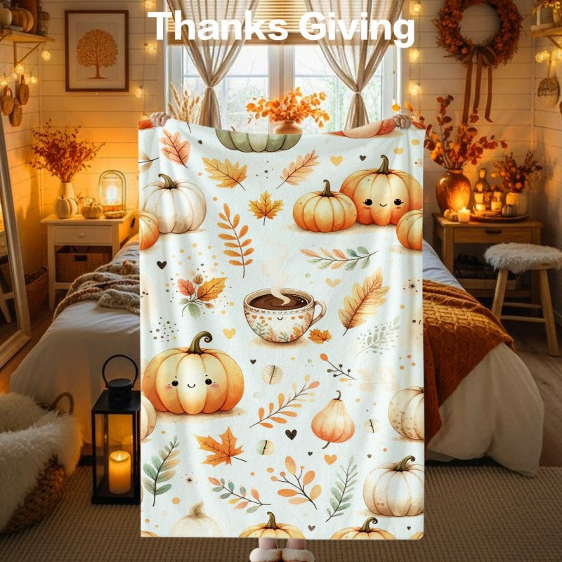 Thanksgiving-Themed Cozy Fleece Blanket