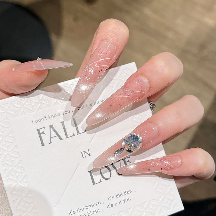 Glamorous Crystal-Studded Stiletto Press-On Nails Bowlift