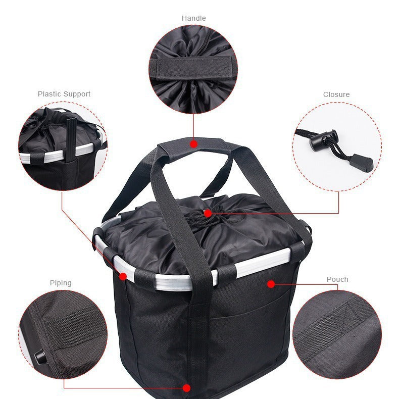 front-mounted collapsible aluminum framed pet bicycle basket with padded base and safety tether Bowlift
