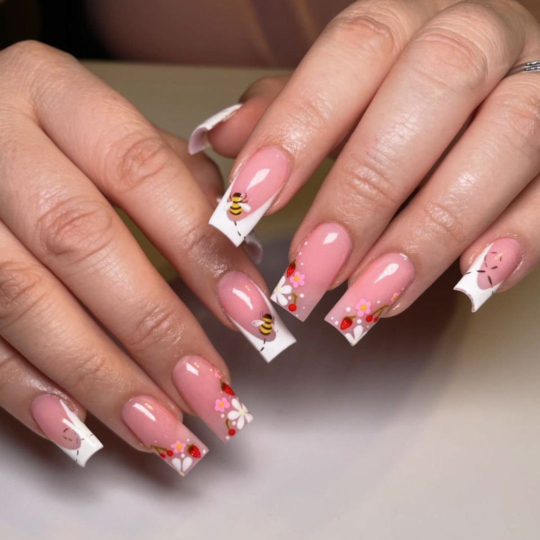 Floral Themed Acrylic Nail Art Extensions Bowlift