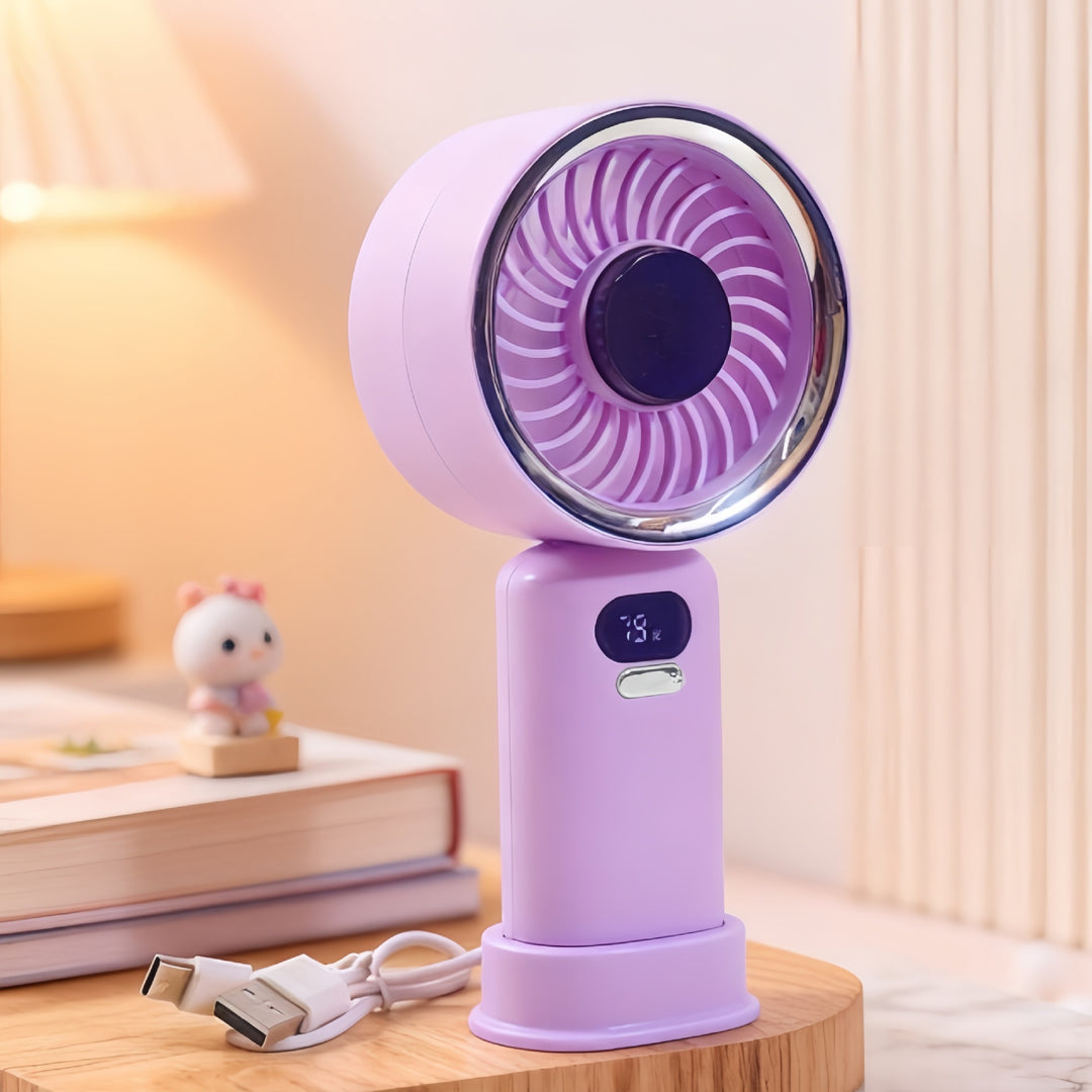 Women Portable Hand Fan with Digital Control and USB Connection Bowlift