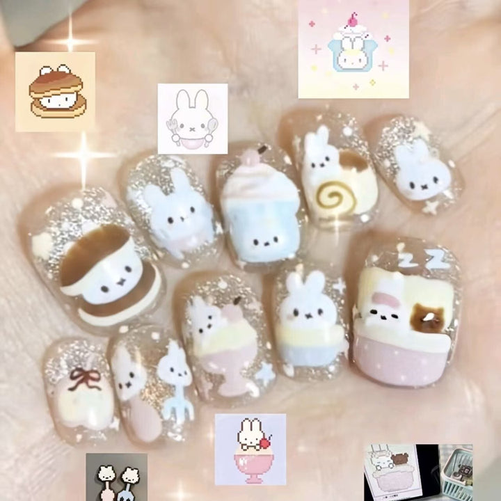 Whimsical Character Press-On Nail Art Set Bowlift