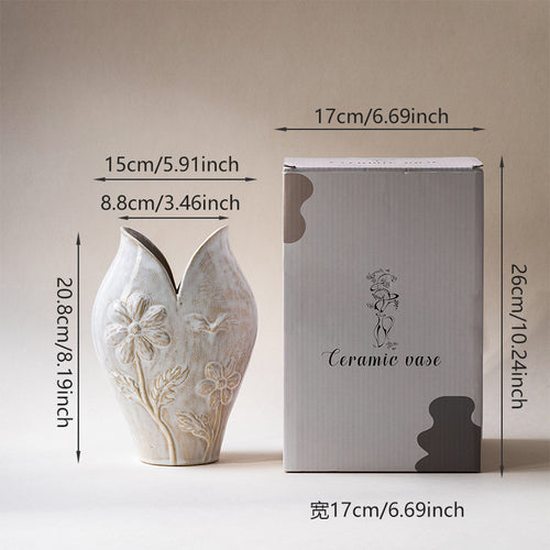 Handmade Textured Earthenware Flower Relief Bud Vase