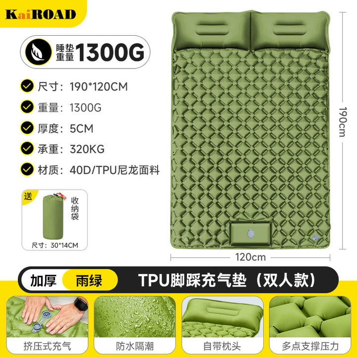 Inflatable camping mattress with integrated headrest and non-slip underside Bowlift