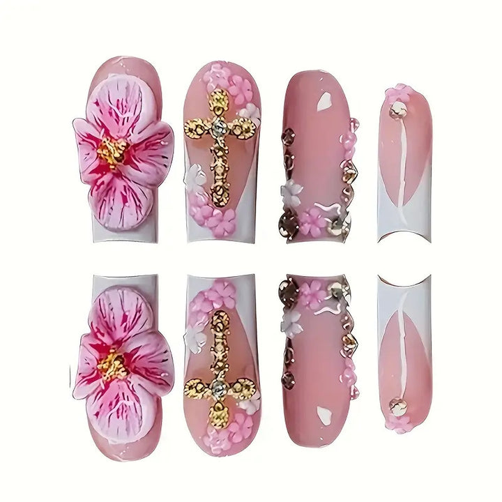 Floral Decorated Press-On Nail Art Bowlift
