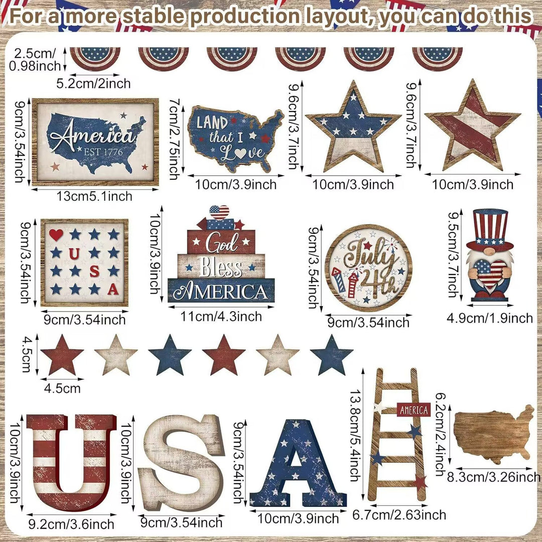 Unisex nan patriotic wood decor set for wall and door with versatile USA motifs Bowlift