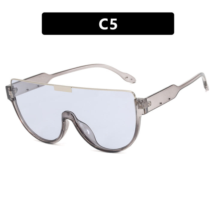 Women futuristic oversized sunglasses with clear full-rim frame Bowlift