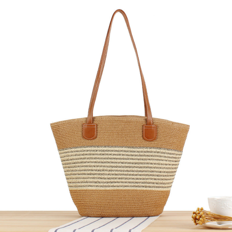 Elegant Straw Bag with Attractive Leather Handles Bowlift
