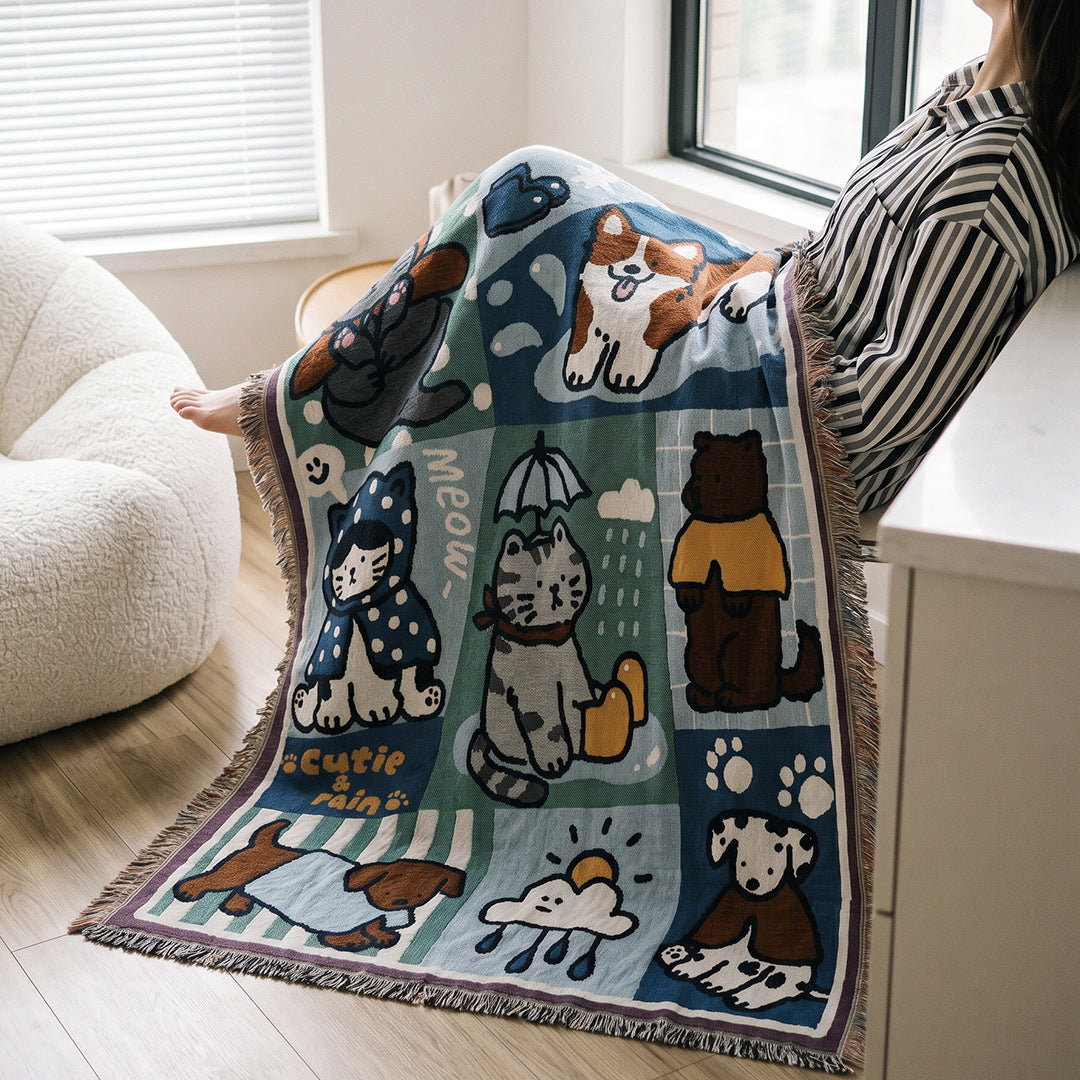 Playful Animal-Themed Tapestry Throw Blanket