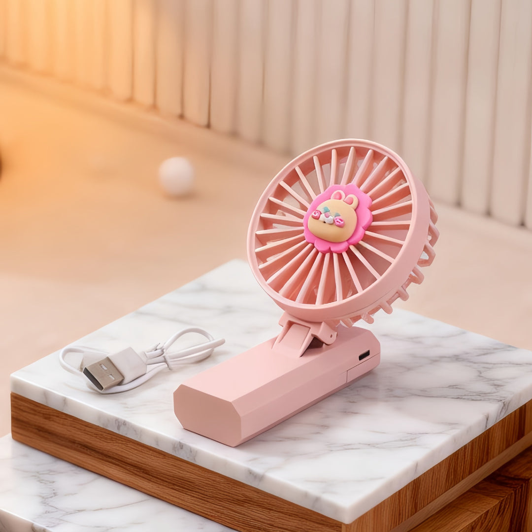 Women's Portable Mini Handheld Fan with Cute Lion Design Bowlift