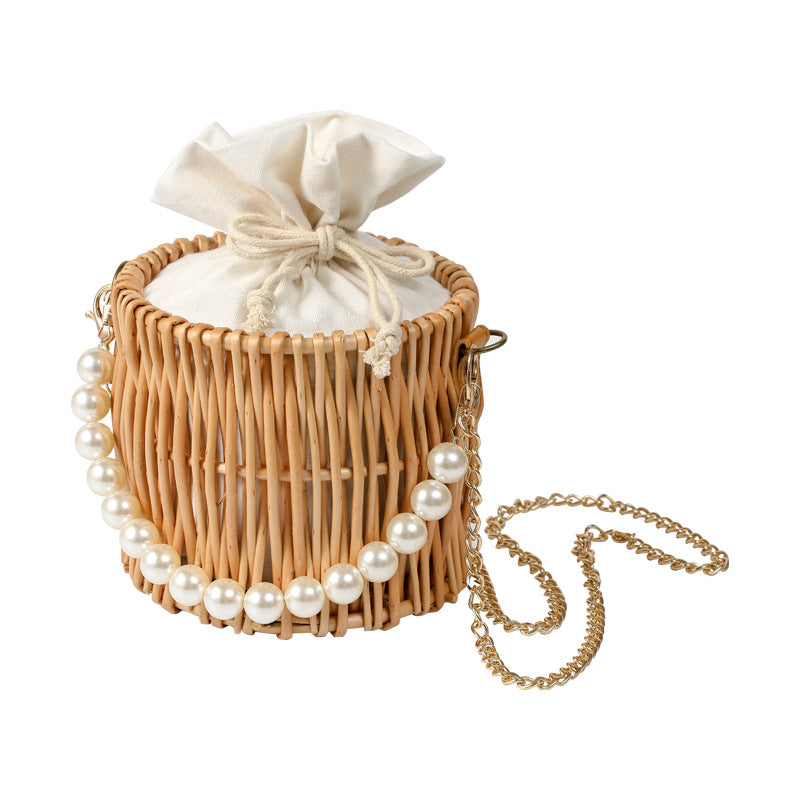 Women handcrafted basket bag with pearl chain Bowlift