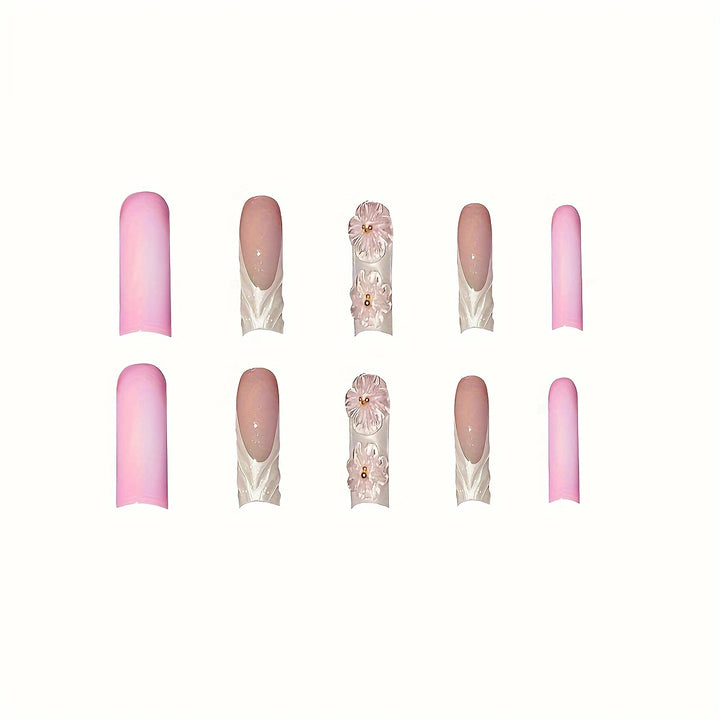 Artistic Floral Press-On Nail Extensions Bowlift