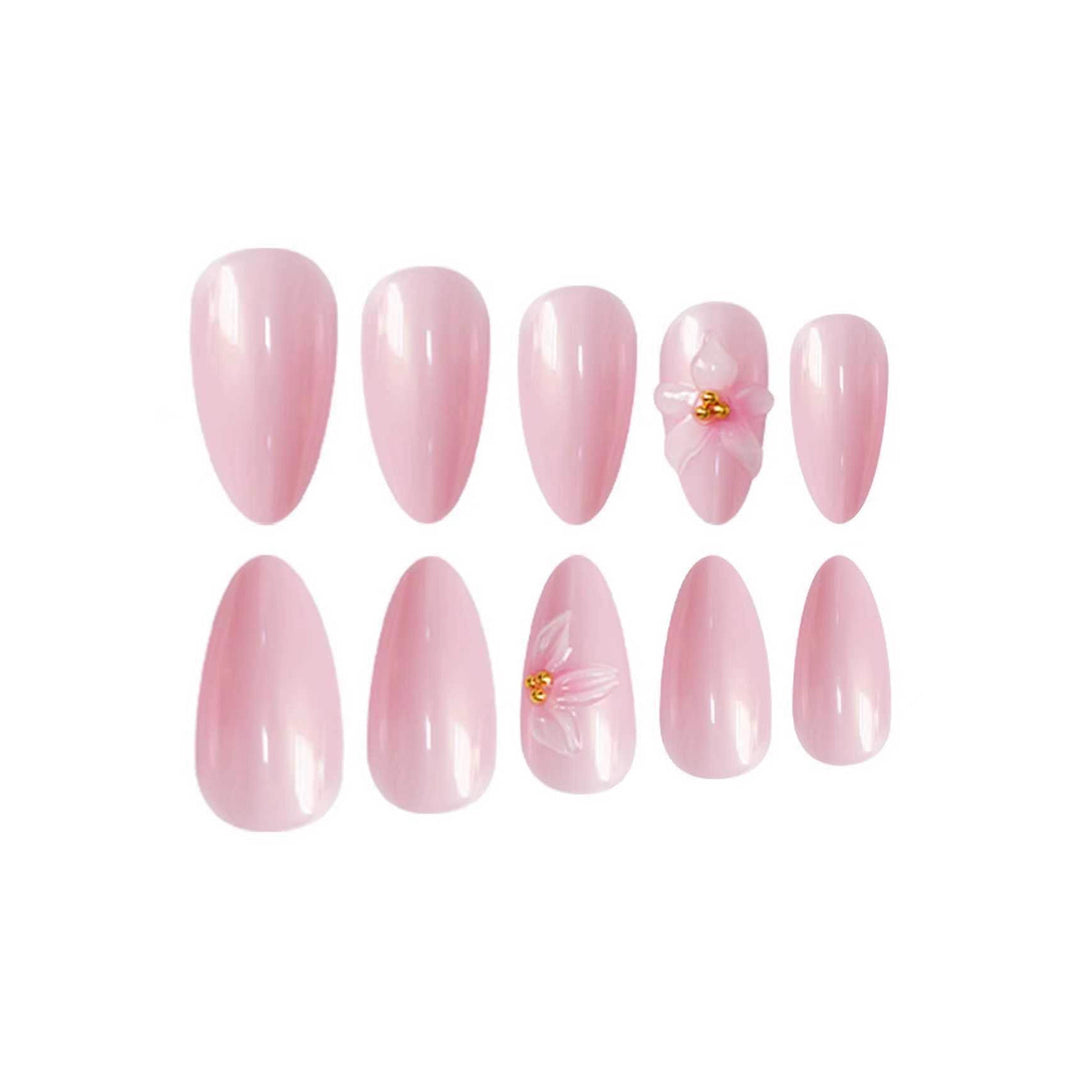 Floral-Decorated Stiletto Press-On Nail Art Bowlift
