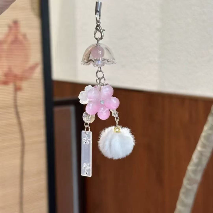 Decorative Flower and Pom Pom Charm Keychain Bowlift