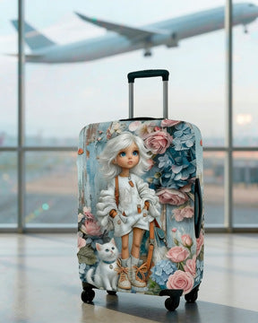 Unisex expandable suitcase cover with cat pattern, elastic protective material and zipper Bowlift