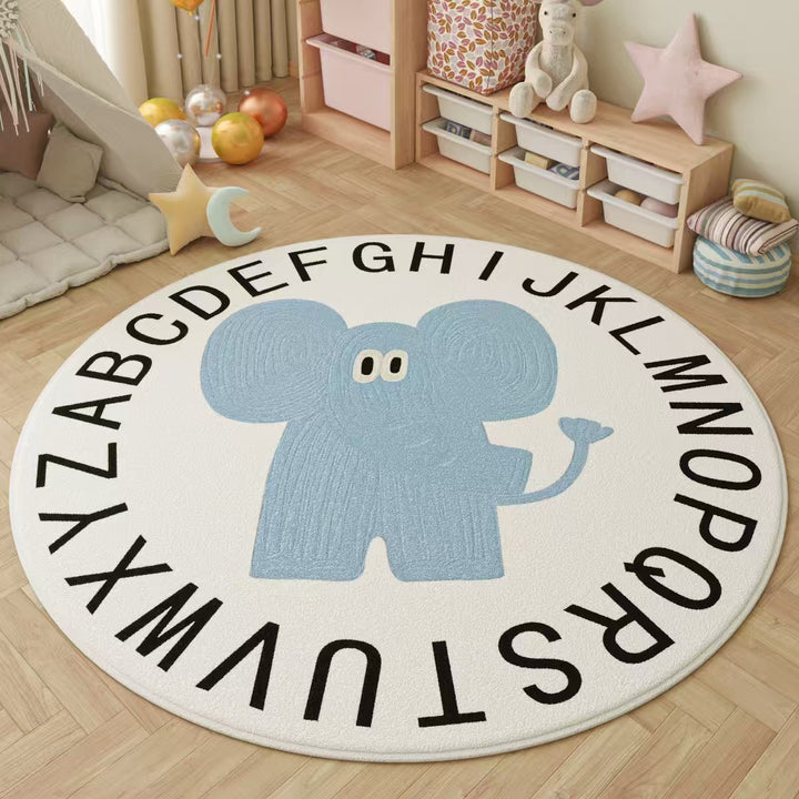 Playful Elephant Theme Round Rug