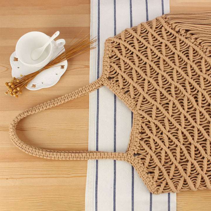 Creative Macrame Bag with Fringed Design Bowlift
