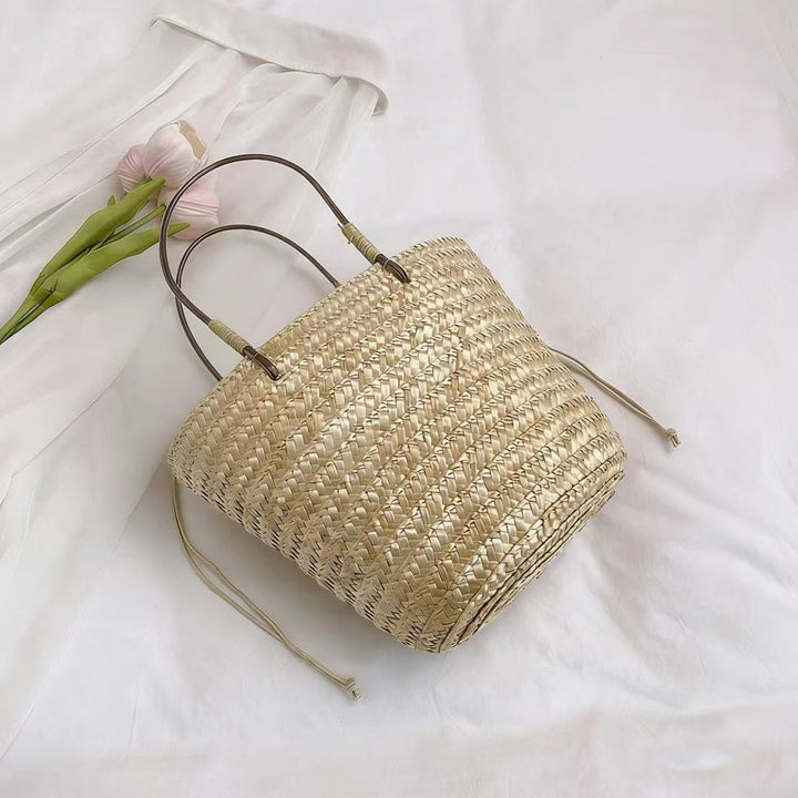 Handmade basket bag with leather handles Bowlift
