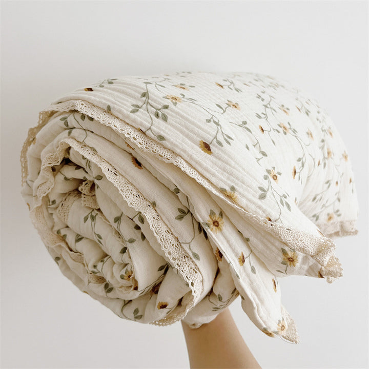 Unisex Breathable Muslin Blanket with Floral Ruffle Design Bowlift