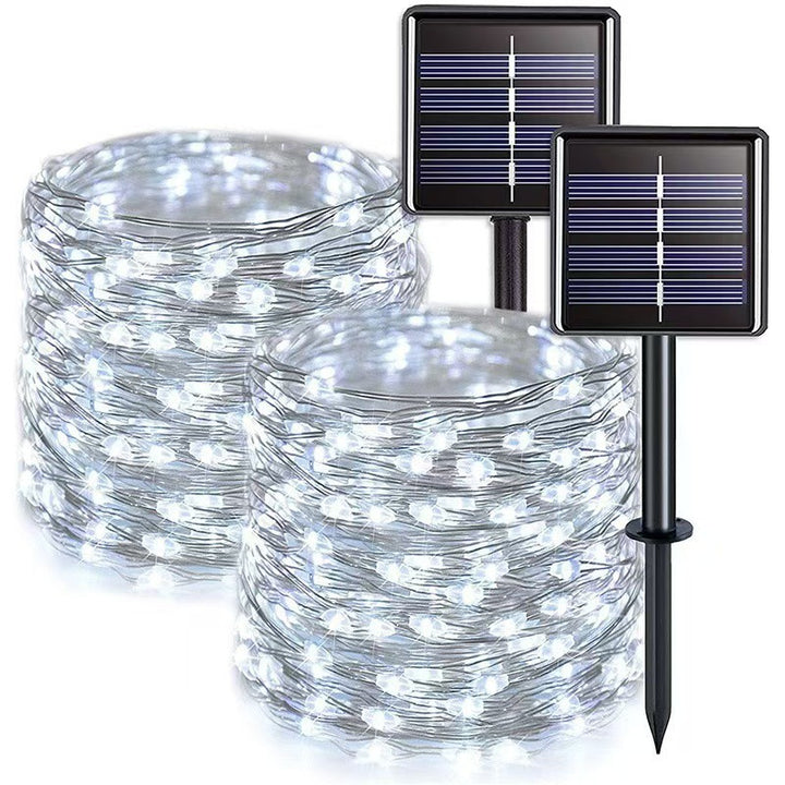 Outdoor Solar Waterproof Fairy String Lights With Dual Panel Stake And Memory Mode Bowlift