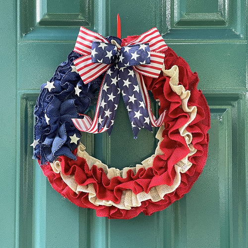 Unisex nan more patriotic Jute door wreath with star and stripe design and decorative bow Bowlift