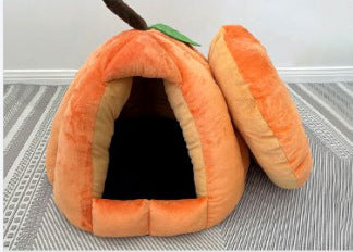 Plush Pumpkin-Shaped  Hideaway  Dog Bed