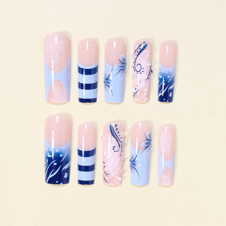 Artistic Nail Design Set with Ocean-Inspired Accents Bowlift