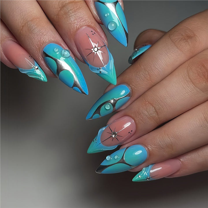 Artistic Stiletto Press-On Nails with Metallic Accents Bowlift