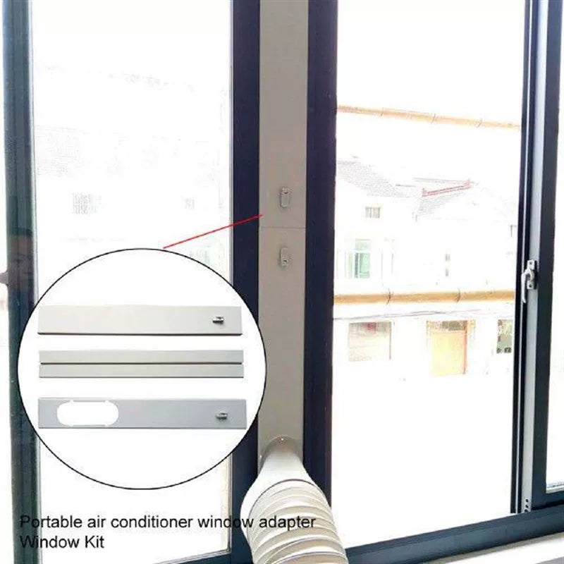 Unisex one-size portable air conditioning window vent adapter kit with adjustable sliding plate and oval exhaust connection Bowlift
