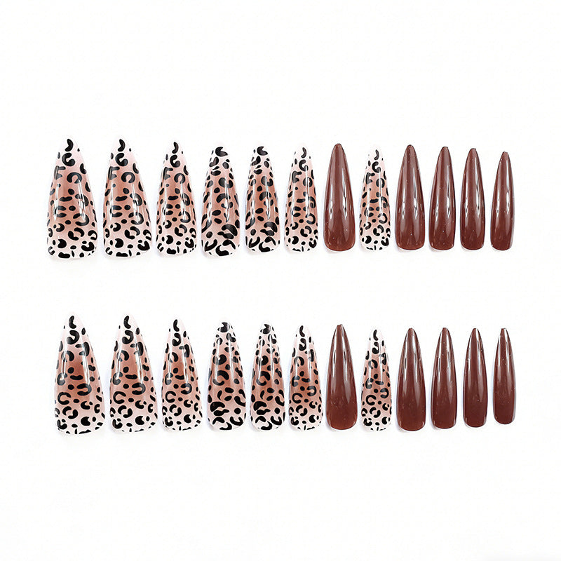 Artistic Stiletto Nail Extensions with Leopard Design Bowlift