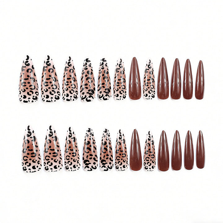 Artistic Stiletto Nail Extensions with Leopard Design Bowlift