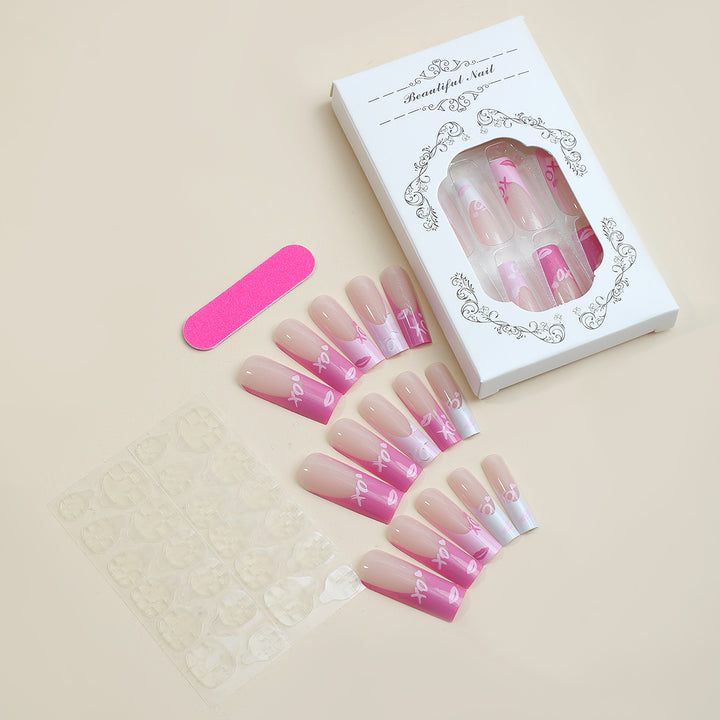 Artistic Press-On Nails Set with Elegant Gradient Design Bowlift