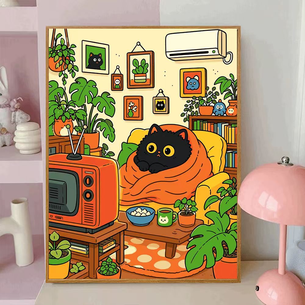 Playful Cat-Themed Decorative Wall Canvas Art Bowlift