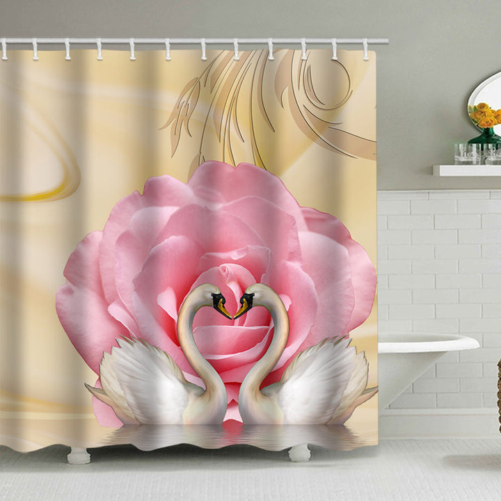 Romantic Floral Swan Shower Curtain Bowlift